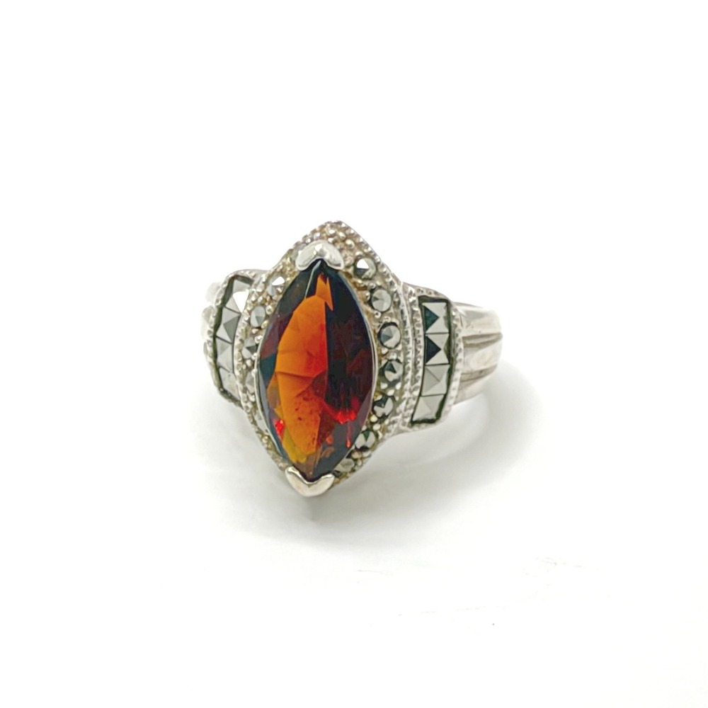 Garnet Marcasite Ring Red Size 6